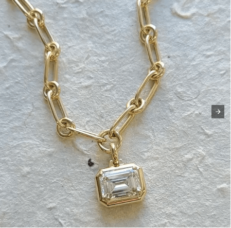 6ct Bezel Emerald Cut Pendant Chain Link Necklace