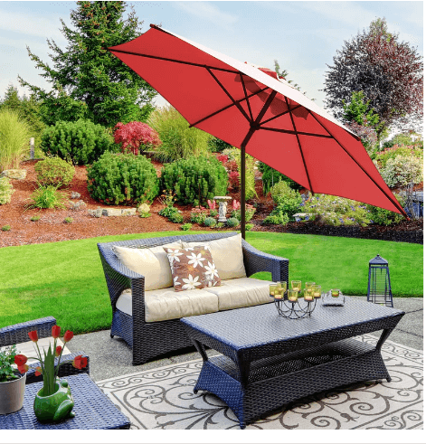 9 Feet Patio Umbrella With Push Button Tilt and Crank - Red