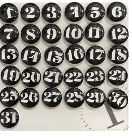 Black Number Glass Magnets