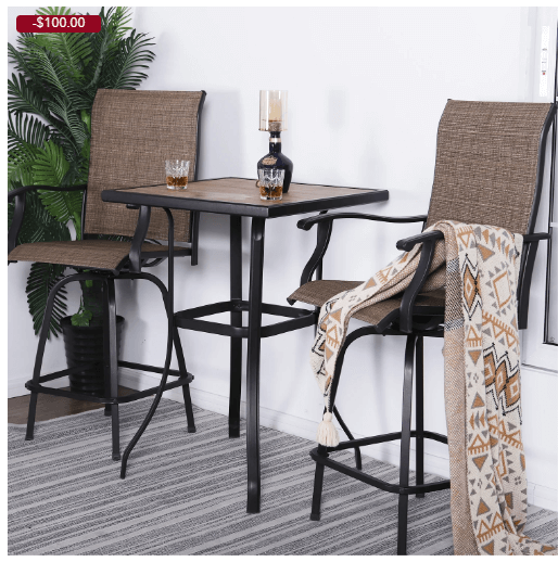 PHI VILLA All-Weather Swivel Bar Stools Sets