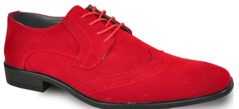 MENS VEGAN SUEDE WEDDING & PROM WINGTIP LACE UP DRESS SHOE IN RED